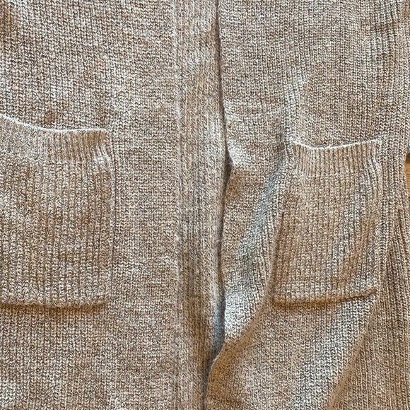 Easel long, open-front knit cardigan in a neutral, tan/beige - Picture 3 of 6